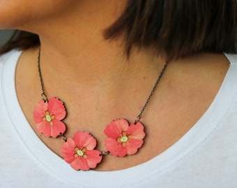 Hand painted laser cut wooden Flower Necklace