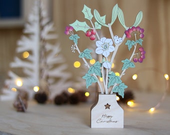 Personalised Christmas Flowers in its own wooden Pot