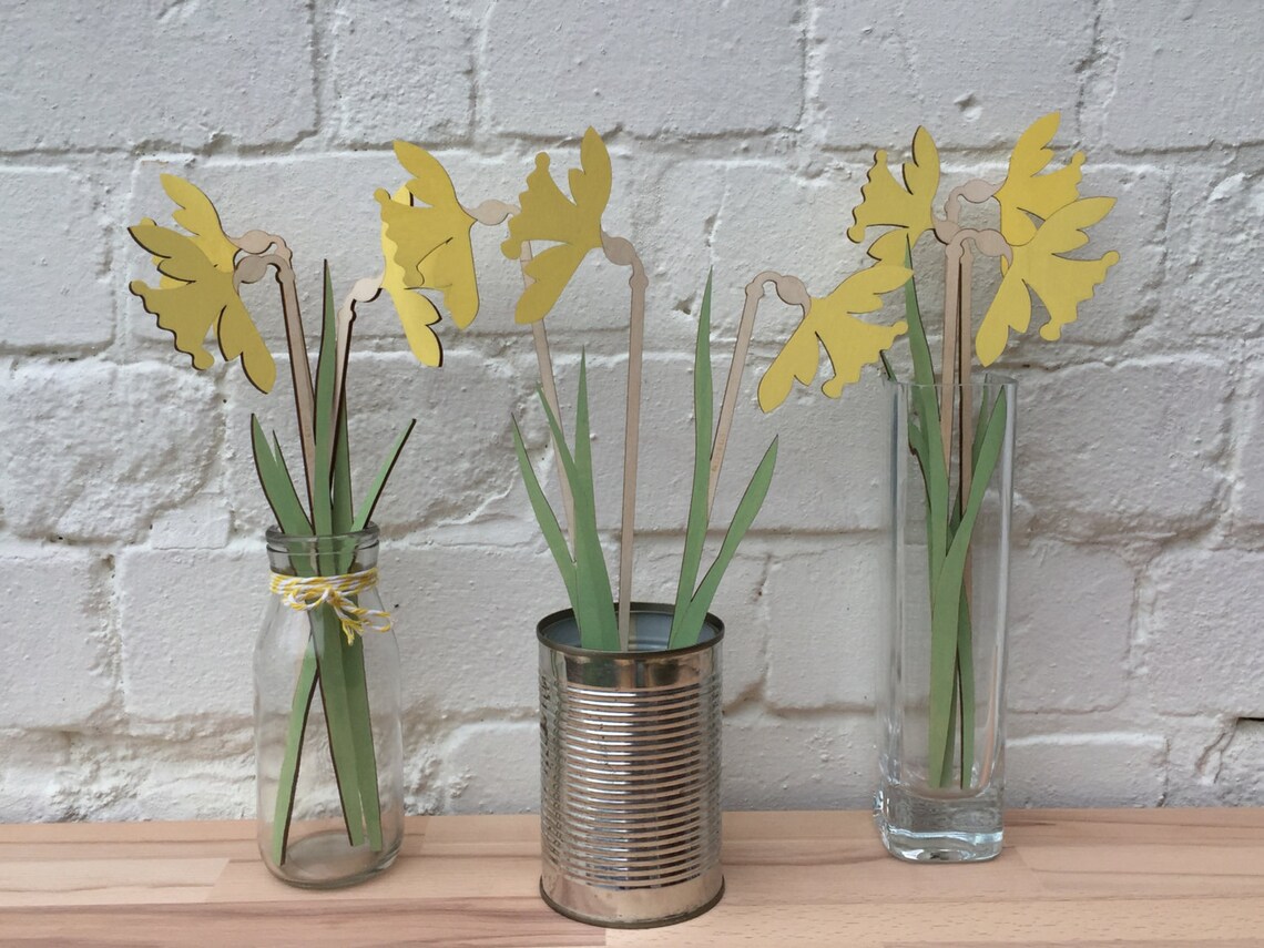 Wooden Daffodil Flowers Etsy