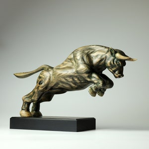 Bull sculpture, sculpture carved in wood, wood art, hand made, animal figurine, made by Yurii Myketka