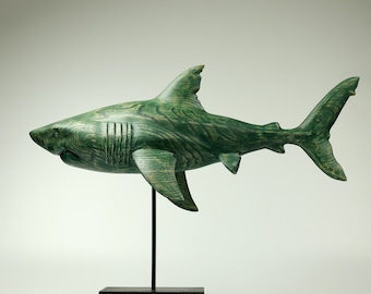 Shark sculpture, sculpture carved in wood, wood art, hand made, animal figurine, made by Yurii Myketka