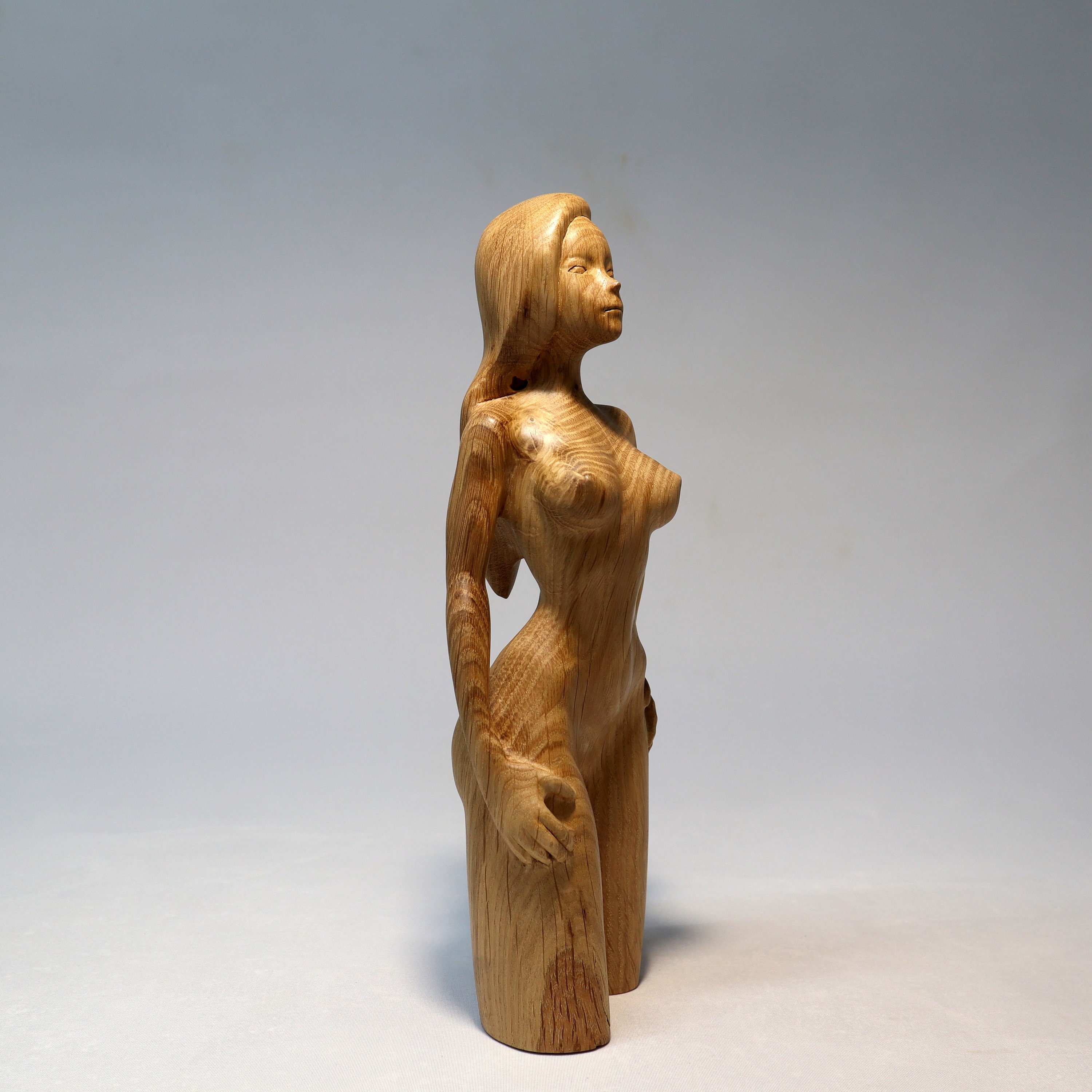 木製 女性像 彫刻 約20cm 木彫仏像 十羅刹女像 総高30cm 桧材 極彩色仕上 木彫仏像の