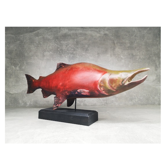 鮭 サケ サーモン Salmon 木彫り 彫刻 木製の鮭の彫刻（大） - Etsy 日本
