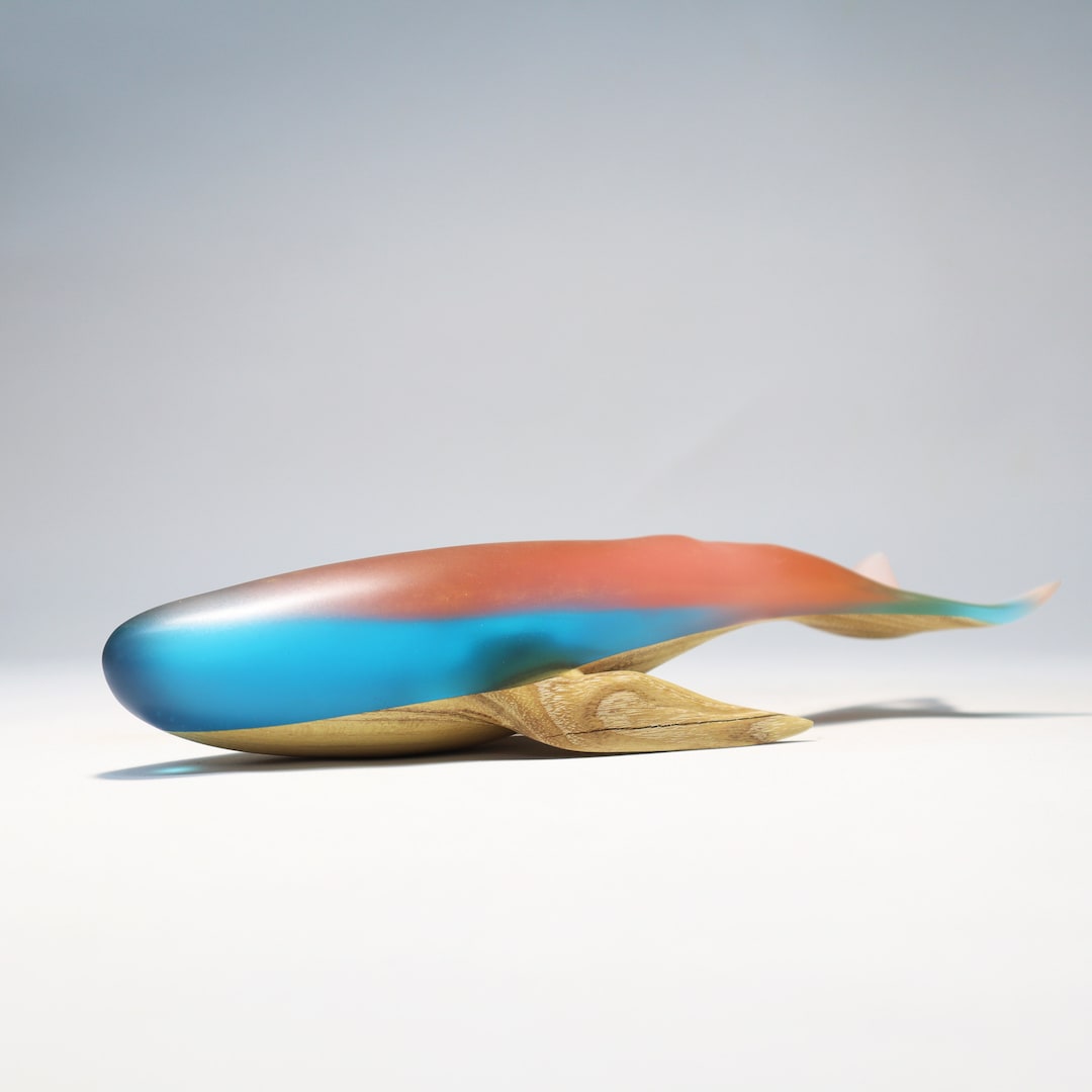 Duo Whale Matte, Epoxy Art, Wooden Sculpture, Wood Carving, Wooden