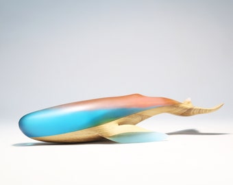 Duo whale matte, Epoxy art, Wooden sculpture, Wood carving, Wooden whale, Space Whale, Statuette carved by Yurii Myketka