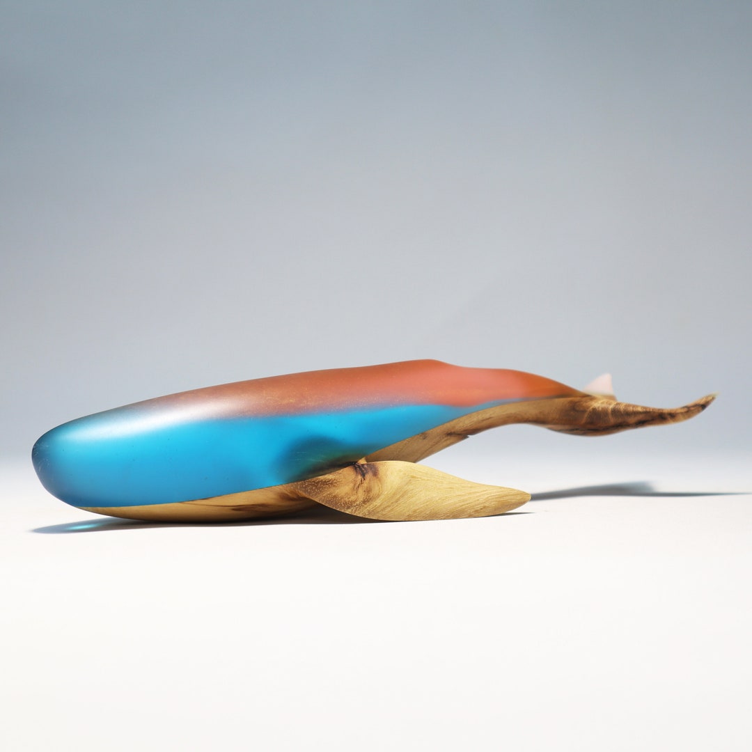 Duo Whale Matte, Epoxy Art, Wooden Sculpture, Wood Carving, Wooden