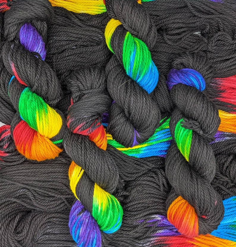 Hand Dyed Yarn Crayola After Dark Black With a Rainbow Etsy