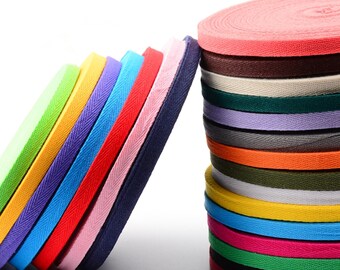 Cotton Webbing by The Yard - Lightweight Webbing Supplies - Solid Color Ribbon Keychain Key Fob Clothes Webbing - 10mm Width