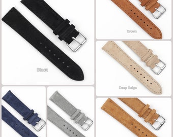 Genuine Leather Watch Strap, Suede Watch Band with Buckle, Watch Strap Replacement, Black Brown Blue Gray Watch Band 18/19/20/22/24mm