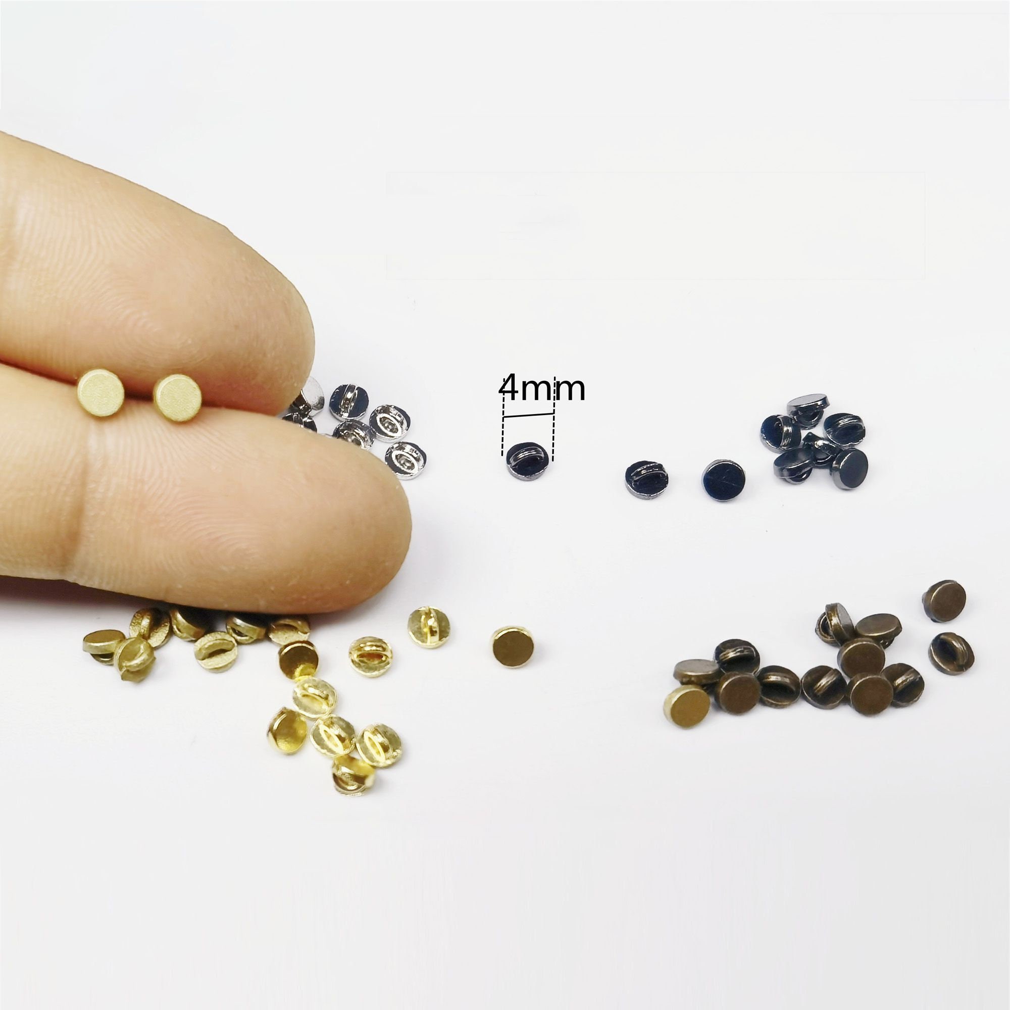 4mm Mini Round Metal Buttons, Super Tiny Shank Buttons, Doll Clothing Buttons, Perfect for BJD Sewing Projects (Gold/Silver/Bronze Color)