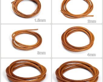Genuine Round Leather Cord, Vegetable Tanned Leather Strap for DIY Braiding, Art and Craft Supplies (Raw Color/ Black/ Dark Coffee 1.5-6mm)