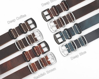 Genuine Leather Watches Strap Band Replacement with Pin Buckle 20mm 22mm 24mm (Blue Brown Coffee Color)