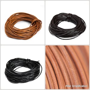 Genuine Round Leather Cord, Vegetable Tanned Leather Strap for DIY Braiding, Art and Craft Supplies (Raw Color/ Black/ Dark Coffee 1.5-6mm) image 2