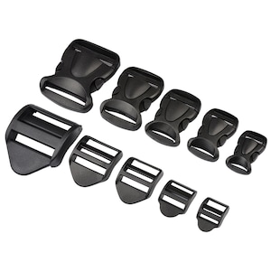Side Release Buckles - Curved Black Plastic Dual Closure and Adjustment Strap Buckle for Bag Outdoor Camping Backpack Pets Collar Sewing
