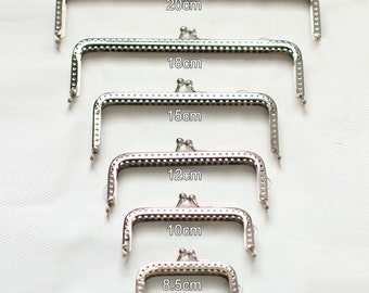 Marco de monedero rectangular, marco de monedero de bolso de mano, suministros para hacer bolsas de costura con cierre de cierre de beso en tono plateado (6,5/8,5/10/12/15/18/20 cm)