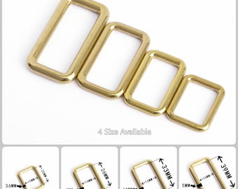 Heavy Duty Rectangle Ring, Solid Brass Seamless Metal One Loop Slide Buckle for Bag Belt Purse Making, Leather Strap Dog Collar Hardware
