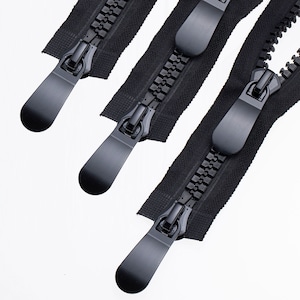 27"-59" Strong Large Molded Plastic Zipper, Black Chunky Zipper with 2 Way Slider, Separating Heavy Duty Zipper for Winter Coat/Down Jacket