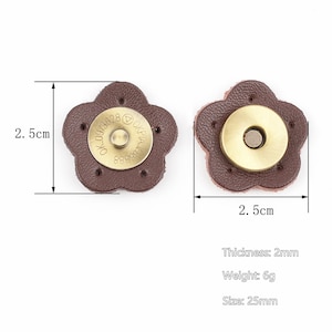 Genuine Leather With Magnetic Snap Closures,Sew On Leather Fastener Button,Sewing Purse Clutch Handbag Clasp,Flower Charm Buckle Replacement image 4