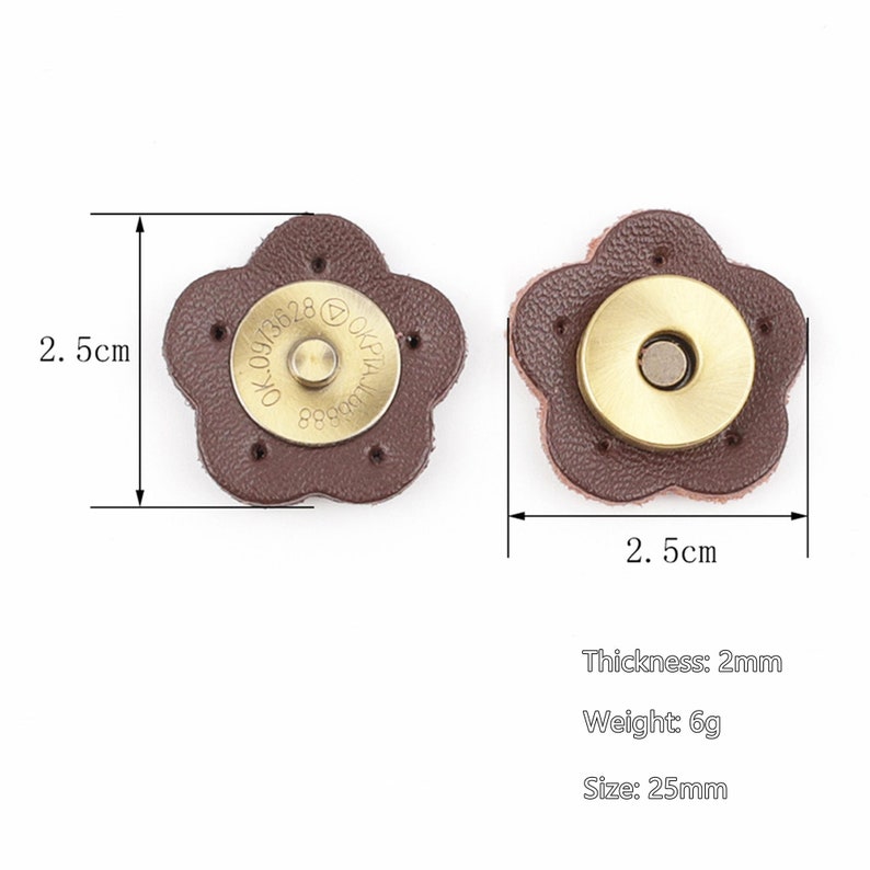 Genuine Leather With Magnetic Snap Closures,Sew On Leather Fastener Button,Sewing Purse Clutch Handbag Clasp,Flower Charm Buckle Replacement image 4