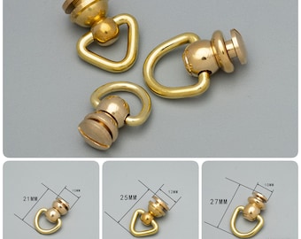 Screw Rivets Swivel D Ring,Solid Brass Studs Back Pull Ring Button,Chicago Rivet Buckle,Key Chain Bag Purse Belt Strap Leathercraft Hardware