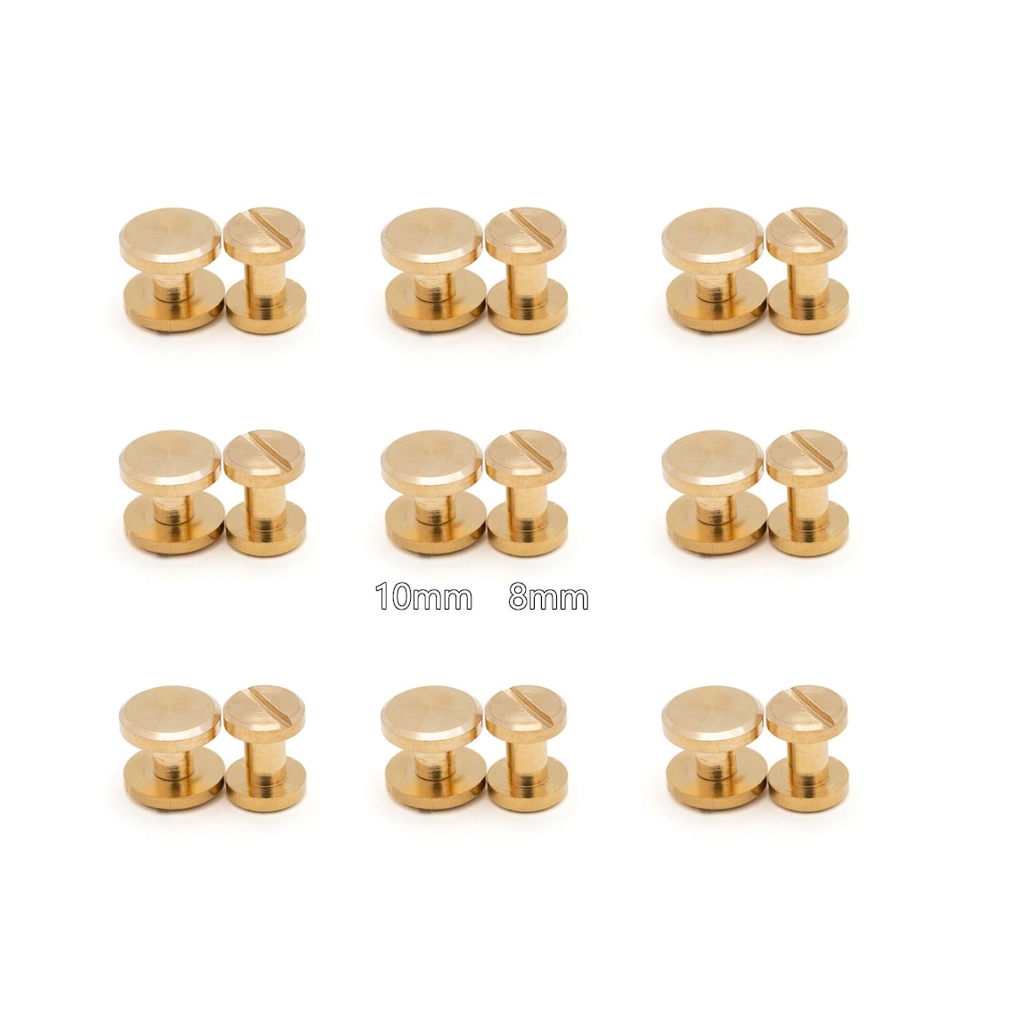 Screw Bag Rivets Solid Brass Screw Rivets Leather Fastener Studs, Thick & Sturdy 8/10mm ...