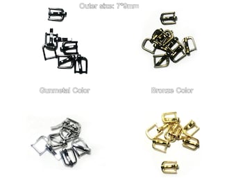 Doll Pin Buckles, Inner 5mm Adjuster Pin Belt Buckles, Square Miniature Metal Dolls Buckles, Gold/Silver/Bronze/Silver Tri Glide Slider