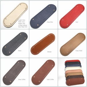 May include: Assortment of 10 leather handbag base shapes in various colors, including deep blue, red, black, brown, deep khaki, deep coffee, and light coffee. Each base is 30 cm long and 10 cm wide.  The bases have 4 rivets included.