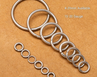 Open Jump Rings, 304 Stainless Steel JumpRings Connectors, Round Circle Metal Ring for Bag Purse DIY Craft Making (4-20mm 15-20 gauge)