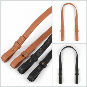 May include: Two sets of replacement straps for handbags. One set is brown leather and the other is black leather. Both sets have a simple, classic design.