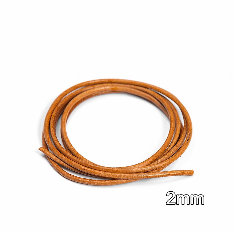 Genuine Round Leather Cord, Vegetable Tanned Leather Strap for DIY Braiding, Art and Craft Supplies (Raw Color/ Black/ Dark Coffee 1.5-6mm) image 10