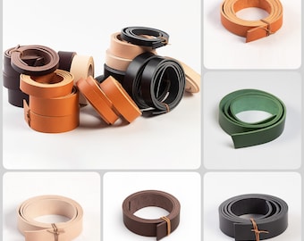 Leather Strip for Belts, Thick Leather Belt Strap Blank (3.5-5mm), Natural Vegetable Tanned Leather Black/Brown/Green 14/19/24/29/34mm Width