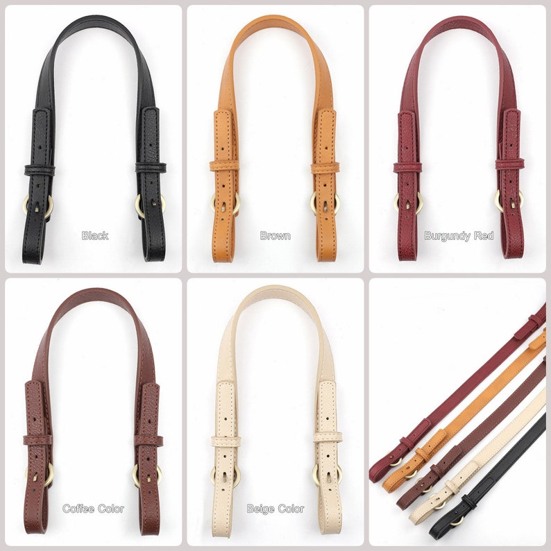 Tote Bag Handle, Adjustable Bag Strap, Thick PU Leather Crossbody Bag Handle,Black Brown Beige Shoulder Bag Strap with 2 BuckleShort Style image 1