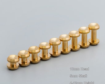 Solid Brass Chicago Screw Rivet, Multi Lengths Concave Flat Button Stud Screw Nail Screwback Bag Purse Belt Leather Hardware Accessories