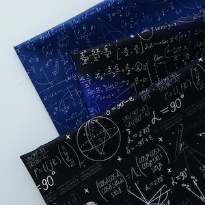Abstract Fabric by The Half Yard - 100% Cotton Fabric - Science Math Formulas / Chemistry Formula-Black/Navy Blue Upholstery Fabric Supplies