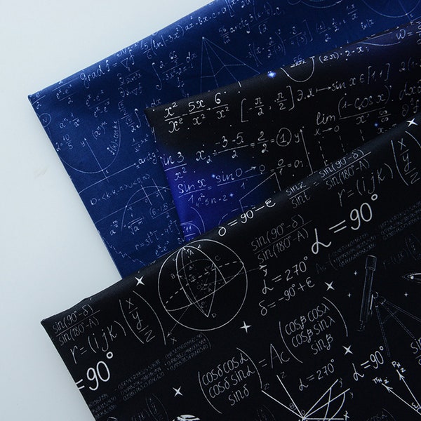 Abstract Fabric by The Half Yard - 100% Cotton Fabric - Science Math Formulas / Chemistry Formula-Black/Navy Blue Upholstery Fabric Supplies