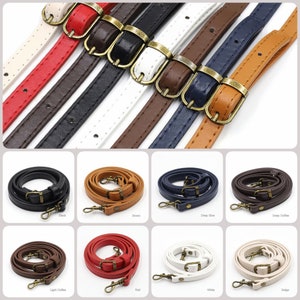 May include: Assortment of 10 leather straps in various colors, including black, brown, red, white, beige, and blue. Each strap features a gold-toned buckle and a swivel clasp. The straps are laid out in two rows of five, with the top row showing the straps with the buckles and the bottom row showing the straps laid out in a circle.