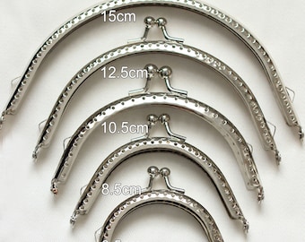 Marco de monedero de metal, marco de monedero de costura en tono plateado, marco de embrague de bolsa de bolsa media redonda con cierre de cierre de beso (8,5/10/12/15 cm 3" a 6")