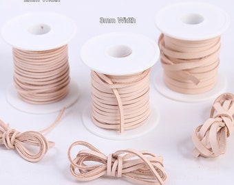 Flat Leather Cord Lots Supplies, Good Quality Natural Vegetable Tanned Leather Strip, Raw Leather Lace String for DIY Craft Sewing (2/3/5mm)