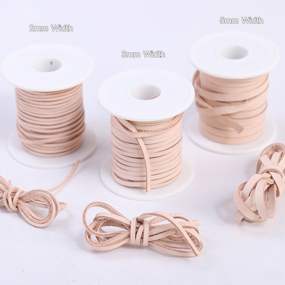 Flat Leather Cord Lots Supplies, Good Quality Natural Vegetable Tanned Leather Strip, Raw Leather Lace String for DIY Craft Sewing (2/3/5mm)