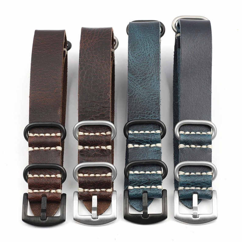 Genuine Leather Watches Strap Band Replacement with Pin Buckle 20mm 22mm 24mm Blue Brown Coffee Color image 3