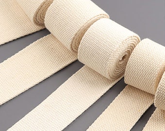 Correas de correas de algodón para bolsa - Correas beige cortadas a medida- Correas de correa de bolsa de tela - Correas de tapicería de 20/25/30/38/50 mm (espesor de 1,7 mm)
