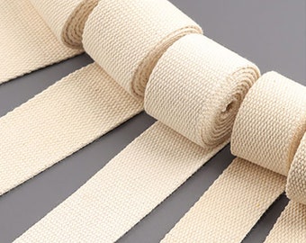 Cotton Webbing Straps for Bag -Beige Webbing By The Yard- Fabric Bag Strap Webbing -20/25/30/38/50mm Upholstery Webbing(1.5-1.7mm Thickness)