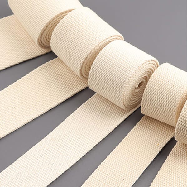 Cotton Webbing Straps for Bag - Beige Webbing By The Yard- Fabric Bag Strap Webbing - 20/25/30/38/50mm Upholstery Webbing (1.7mm Thickness)