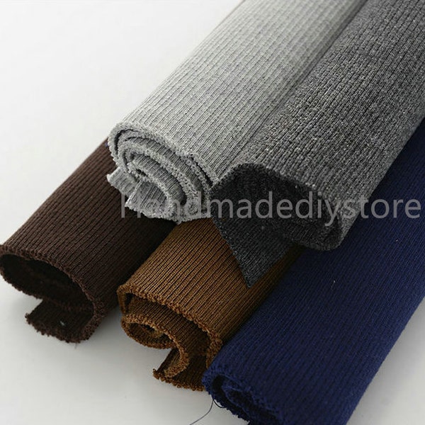 Thick Rib Knit Fabric, Dark Coffee/ Earth Yellow/ Dark Blue/ Dark Gray/ Light Gray Sleeves Collar Ribbed Fabric
