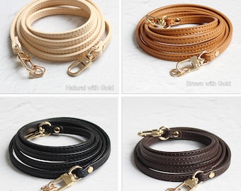 A piece of Genuine Leather Handle, 2 Layer Leather Strap with Gold/Bronze Clasp, Shoulder Handbag / Purse Handle Replacement (47")