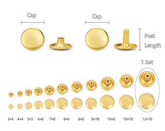 Double Cap Rivets, Round Rivet Fastener for Leather Craft, Brass Rivet Fastener Snaps, Prong Studs Mushroom Nail Rivet For Bag Belt Shoes