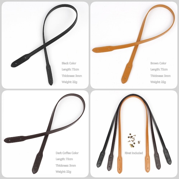 Purse Handle Replacement, Handle with Screw for Knitting Bag, Punch Hole Ready, PU Leather Strap for Backpack/ Tote Bag/ Crochet Bag (28")