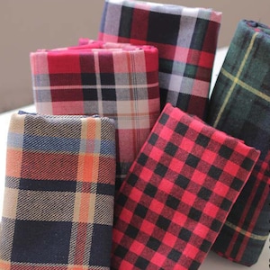Tissu à carreaux brossé, tissu de flanelle, tissu pour vêtements, tissu à coudre écossais rouge/vert/marron, mètre carré