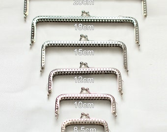 Kiss Lock Purse Frame, Vintage Silver Metal Purse Frame, Rectangular Sew-in Coin Bag Purse Pouch Frame, Various Size (6.5/12/15/18/20cm)