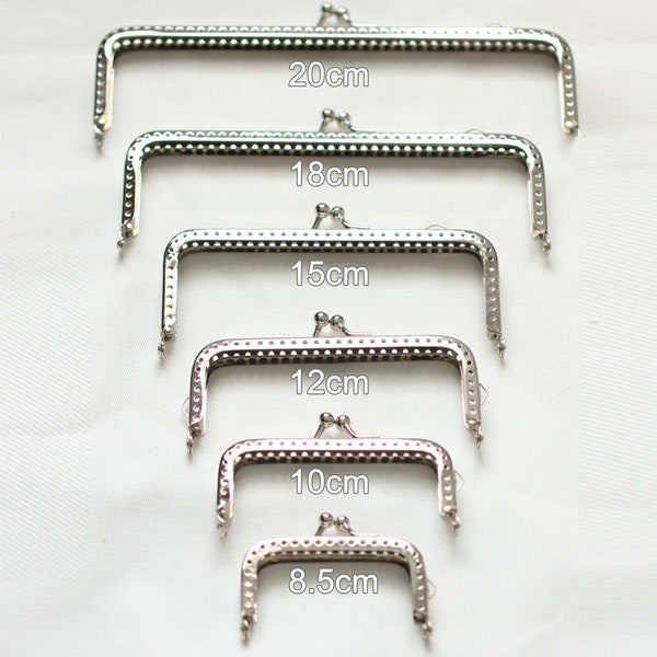 Kiss Lock Purse Frame, Vintage Silver Metal Purse Frame, Rectangular Sew-in Coin Bag Purse Pouch Frame, Various Size (6.5/12/15/18/20cm)